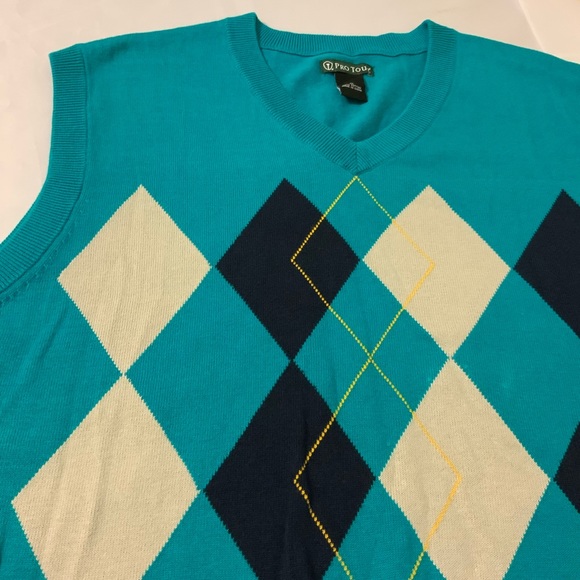 Pro Tour Knit V-Neck Vest Sweater Aqua/Teal & Blue color Men’s - Picture 4 of 8